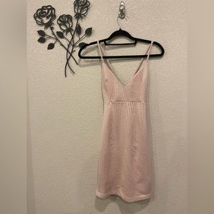 Kieu’s Tan and pink Crochet Pencil Form Fitting Dress Padded Size Small